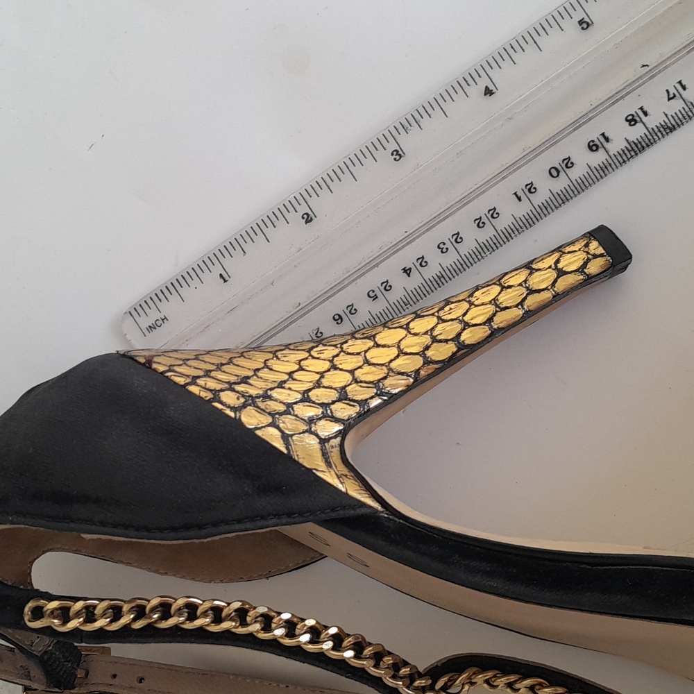 Reiss Chain Strap Heels Black Gold Size 10 - Picture 5 of 12